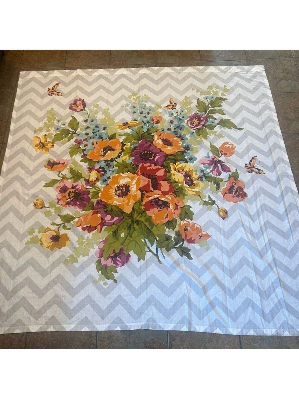 World Market Floral Chevron Shower Curtain Floribunda Boho Romantic Colorful
